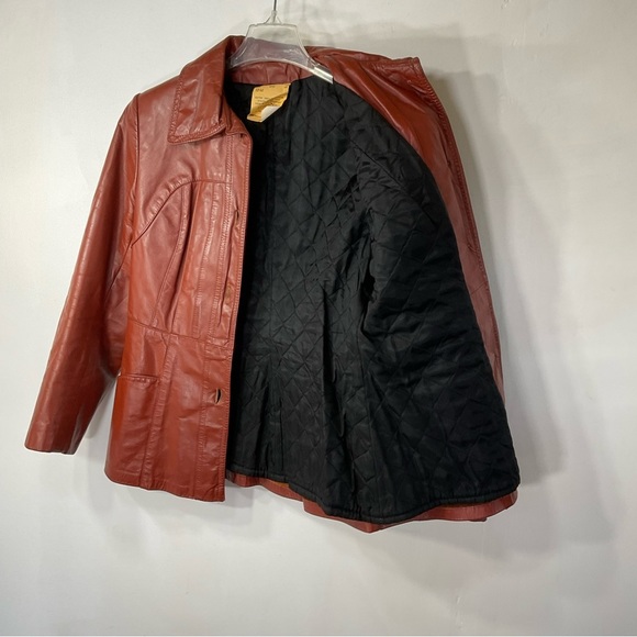 70’s Leather Car Coat, Brown Vintage Jacket Size L - Picture 6 of 8